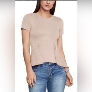BCBG MaxAzria Knit Bare Pink Peplum Top